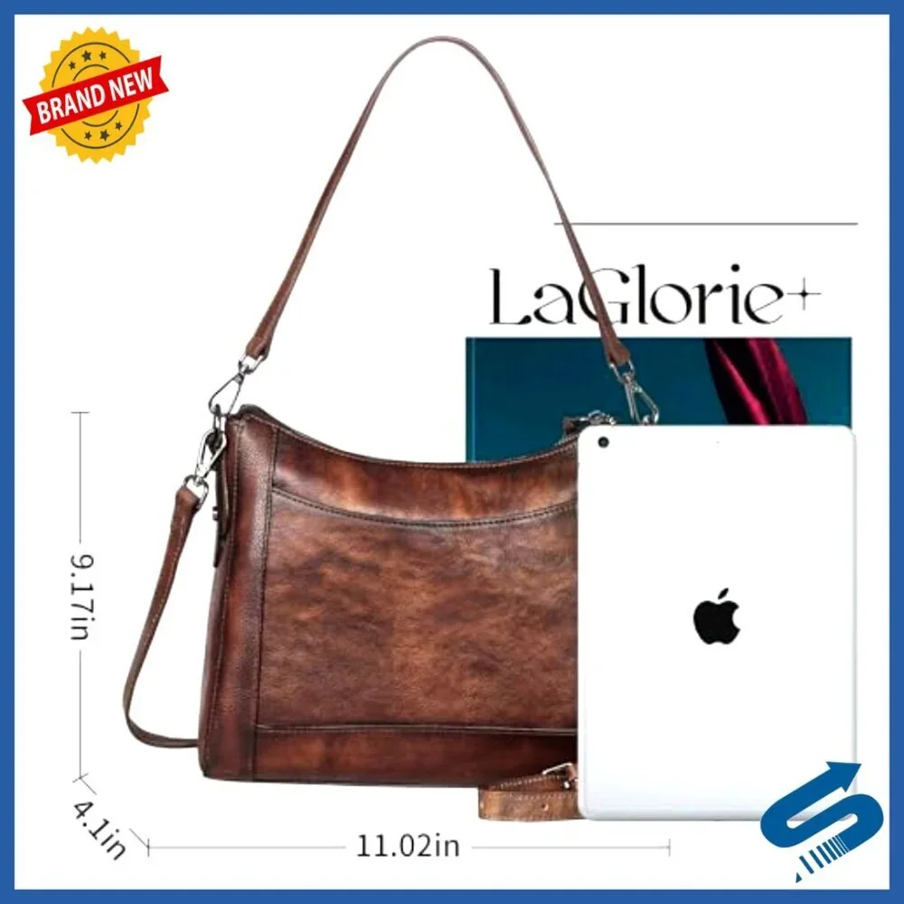 Medium Genuine Leather Hobo Satchel Crossbody Shoulder Bag Adjustable Straps